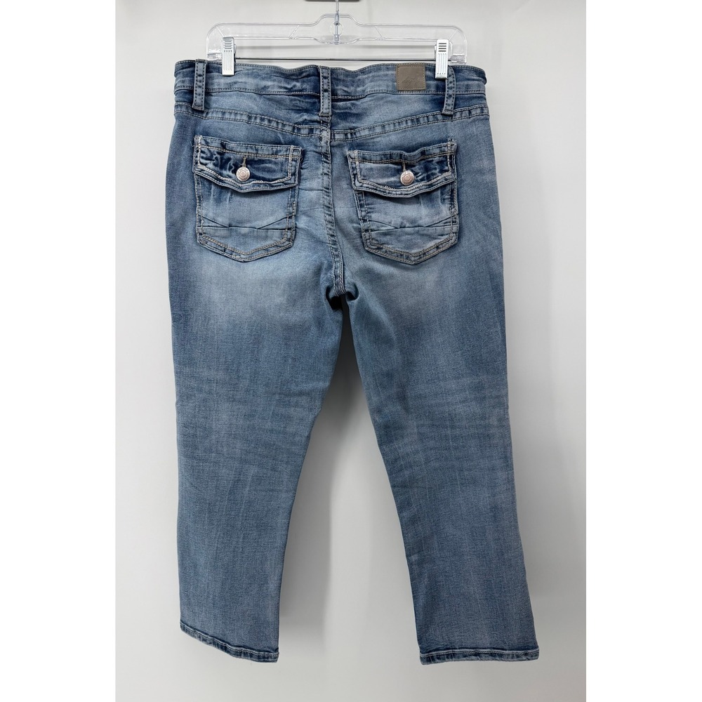 Daytrip Virgo Womens 31 Medium Wash Blue Denim Cropped Capri Jeans Flap Pockets